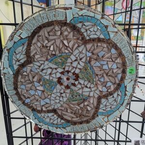 Artistic Mosaic Wall Decor with Blue and Brown Tones